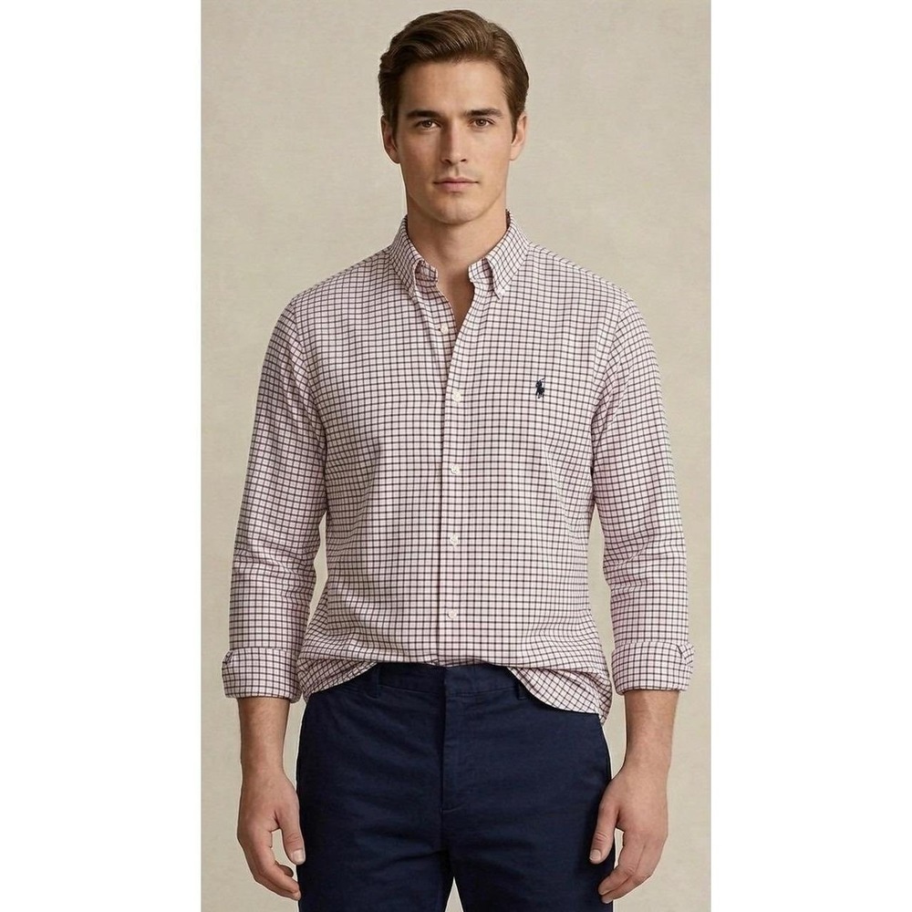 Ralph Lauren Button Down Shirt Mens XL White Navy Burgundy PreLoved